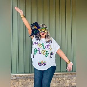 Mardi Gras Tinsel Mask Top